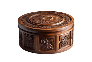 Beautiful carved wooden jewelry box with an intricate pattern showing off the craftsman's skill, side view - generative AI