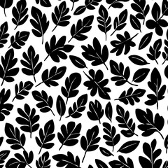 Black and white botanical pattern. For use in graphics, materials. Abstract plant shapes. Minimalist illustration for printing on wall decorations.