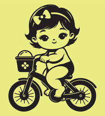Cute baby cycling vector silhouette