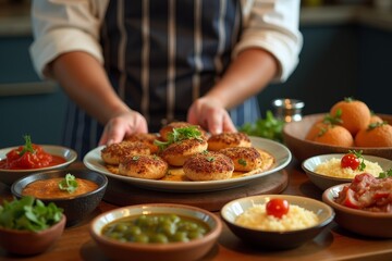 Hands preparing traditional Middle Eastern dishes representing Ramadan feast