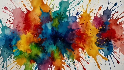 Fototapeta premium Abstract Watercolor Art – Splashes of Bright Paint on Clean White Background