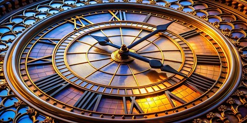 Obraz premium Closeup of Clock Face with Hands Pointing to Twelve at Midday for Time Concept and Hourly Precision Photography