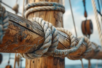 Obraz premium Intricate Knotwork on a Weathered Ship Mast