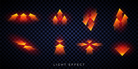 Glowing arrow pack. 3D neon arrow pointers. Red light effect. UI, gaming and infographic design element. © Yuri Hoyda