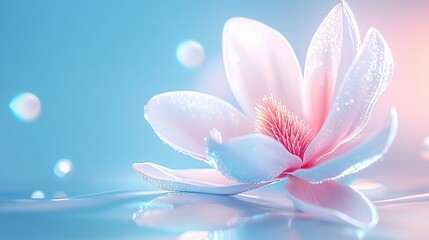   Pink flower close-up, water droplets on petals