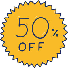Cute doodle star sticker with discounts 50 percent off for Black Friday Sale. Hand drawn acute bubble with lettering for promotion of super price off at shop, store, markets. Simple trendy banner.
