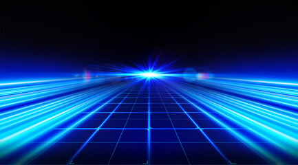 Cyberspace with blue high speed light. Glowing fast lines. Motion light trails background....