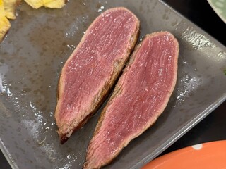 Cut medium-rare steak, beef from Galicia, Spain, Galician cuisine