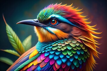 Obraz premium Colorful Bird Drawing with Intricate Details and Vibrant Feathers Perfect for Nature Illustrations