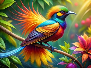 Fototapeta premium Colorful Bird of Paradise Meme Drawing with Vibrant Colors and Playful Design for Creative Use