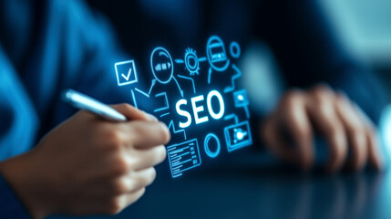 Naklejka premium Engaging in SEO strategy development with digital tools