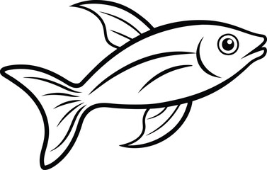 Vector flying fish outline jumping. Sea flying fish line art drawing. Monochrome black and white sketch sea animals isolated on white background.