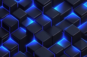 Vector illustration of a black background with an isometric blue cube pattern.