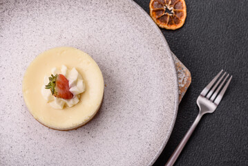 Sweet cheesecake tart with strawberries and mascarpone
