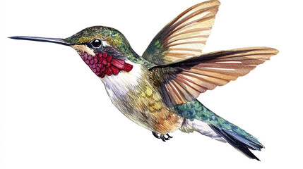 Fototapeta premium Hummingbird watercolor colorful birds illustration isolated white background. Summer clipart hand drawing tropical bird