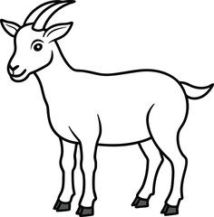 Domestic animal line drawing. Goat outline vector illustration. Goat coloring pages for kids.