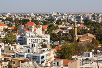 NICOSIA, CYPRUS - 5 November 2023: Aerial view of Old town Nicosia Cyprus