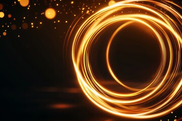 Golden Circular Light Trails on Dark Background