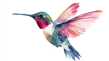 Hummingbird watercolor colorful birds illustration isolated white background. Summer clipart hand drawing tropical bird
