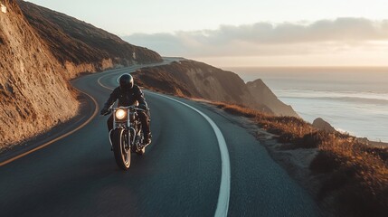 Motorcycle Ride Along the California Coast at Sunset