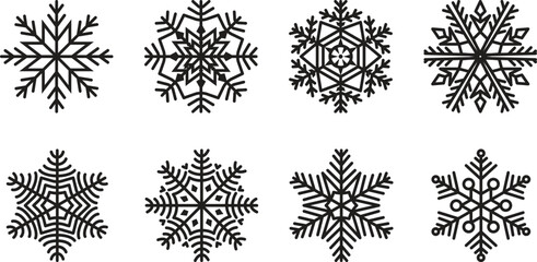 Snowflake icon of many different shapes. Vector illustration. Vector illustration