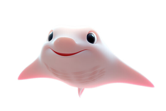 PNG cartoon-style stingray with a friendly smile 3d icon, cartoon style minimal on transparent, isolate on white background