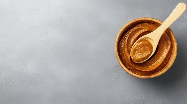 Fermented miso paste in a wooden bowl, emphasizing probiotics and immune support, probiotic, miso, immune support, wellness