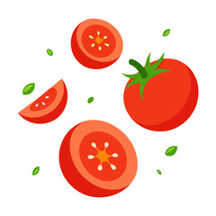 Tomato slices flying vector illustration