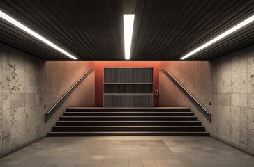 Organic glass desk in a forest setting with dramatic lighting and gray-orange decor.