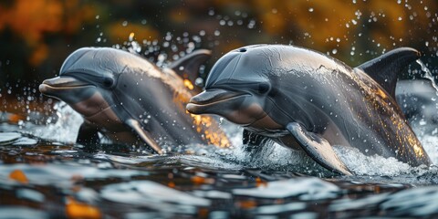 Obraz premium Dolphins Jumping Out of Water