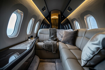 Private jet interior showcasing luxury and comfort