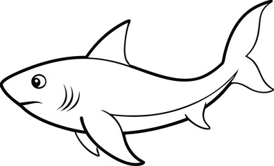 A Shark vector art line art drawing of shark sea fish underwater outline vector minimalist illustration. Sharks in doodle style. Hand drawn vector art.