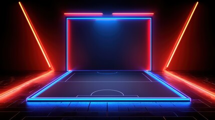 A futuristic soccer field illuminated with vivid neon lights, ideal for dynamic sports visuals.