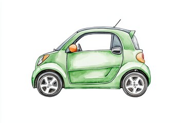 Fototapeta premium A green compact car illustration on a white isolated background.
