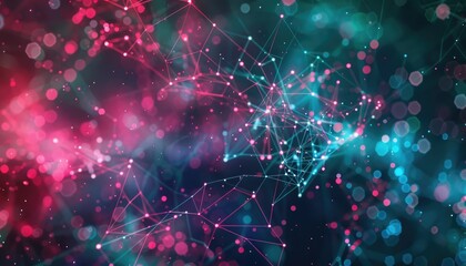 Obraz premium Abstract Interconnected Network of Glowing Points with Bokeh Lights