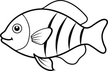 Parrotfish outline and hand-drawn side view of retail parrot fish black outline on White for menu design template, signage, labels. Illustration on deep white background.