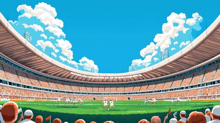 A vibrant illustration of a packed stadium filled with cheering fans, highlighting an exciting moment during a sports event.