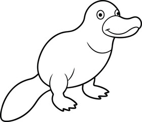 Platypus outline vector isolated one single cute cartoon swimming duckbill platypus underwater colorless black and white contour line easy drawing.