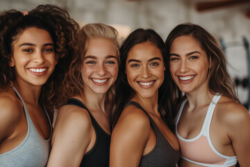 Obraz premium Group of happy young female in fitness. Beauty body and healthy lifestyle concept