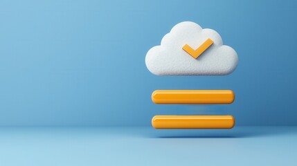 Cloud storage icon with check mark on blue background, symbolizing data security.