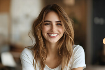 A cheerful woman in casual