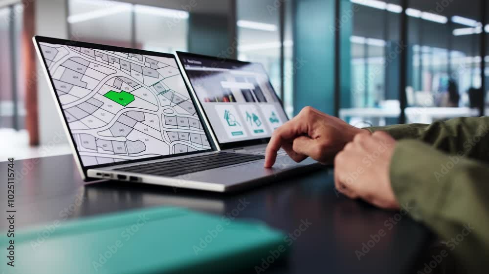 Poster Developer Looking At Land Plot Map