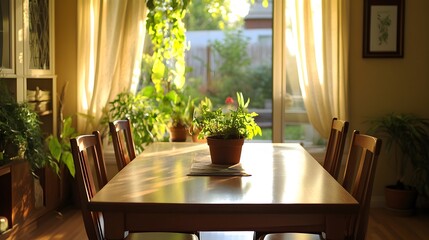 Fototapeta premium 98. A cheerful dining room featuring natural pest deterrents on the table