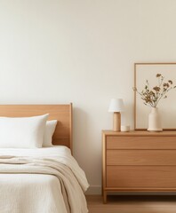 bedroom with bed and bed cupboard, scandinavic