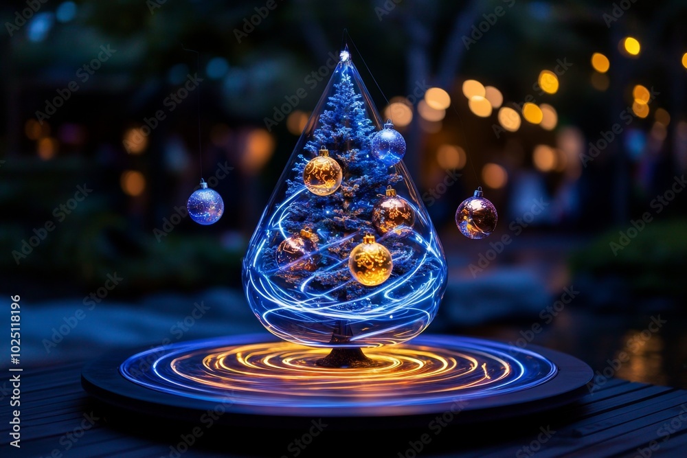 Aufkleber Enchanted Christmas tree, where ornaments float around the tree, glowing softly and creating magical light patterns, with a mystical aura surrounding the tree