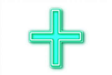 Obraz premium Glowing neon green plus sign with a white isolated background for design and decoration.
