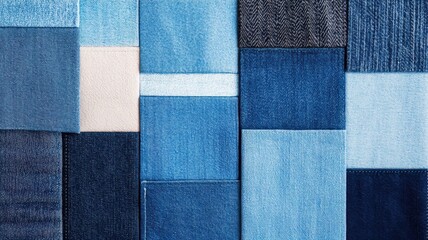 Fototapeta premium A vibrant collection of blue textiles showcasing various shades and textures of denim, perfect for fashion and design inspiration.