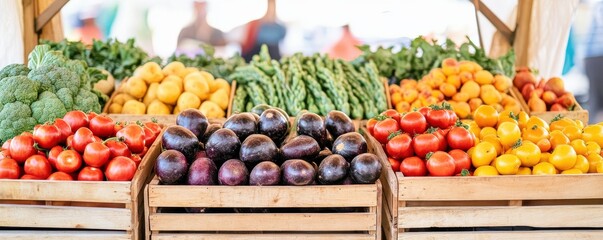 A vibrant display of fresh vegetables and fruits at a market stall, showcasing colorful produce and healthy choices.