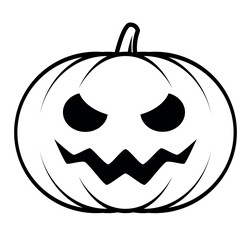 Halloween pumpkin, black and white vector cartoon illustration of Jack lantern, isolated on white