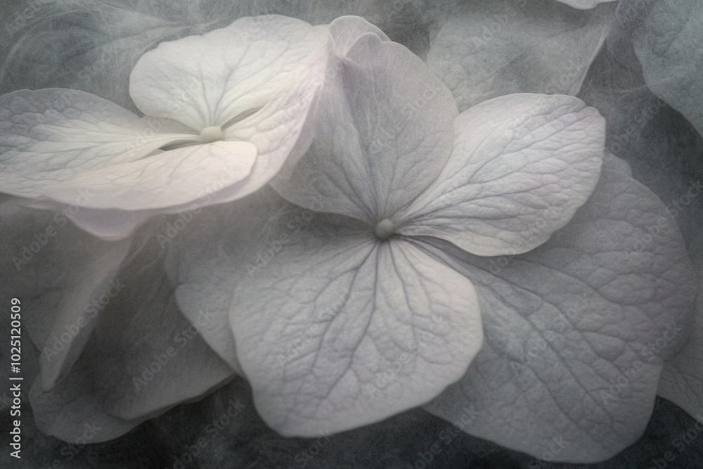Poster delicate white hydrangea petals display intricate textures in natural light